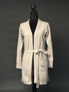 Tahari Cashmere Robed Sweater with Belt Heather Gray